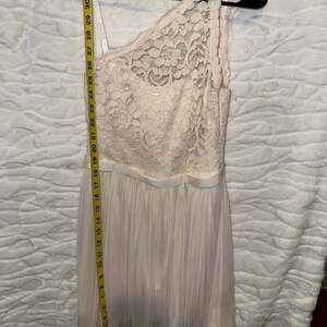David's Bridal One Shoulder Lace and Tulle Formal Dress, Champagne